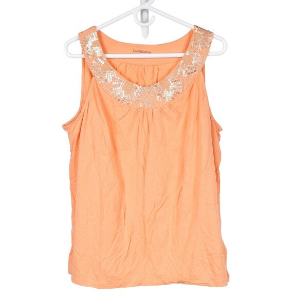 croft & barrow Tops - Croft & Barrow Sequin Tank XL Women Orange Gold RoundNeck Stitching Cotton Modal